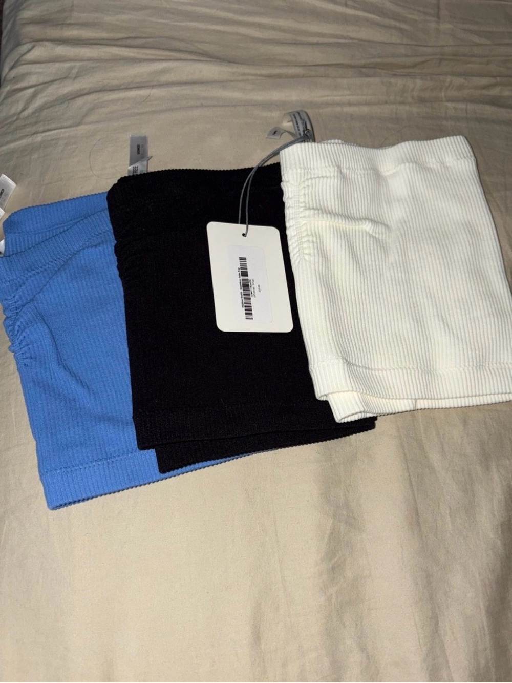 Love Tree Ribbed Tube Crop Tops - Blue, Black, White